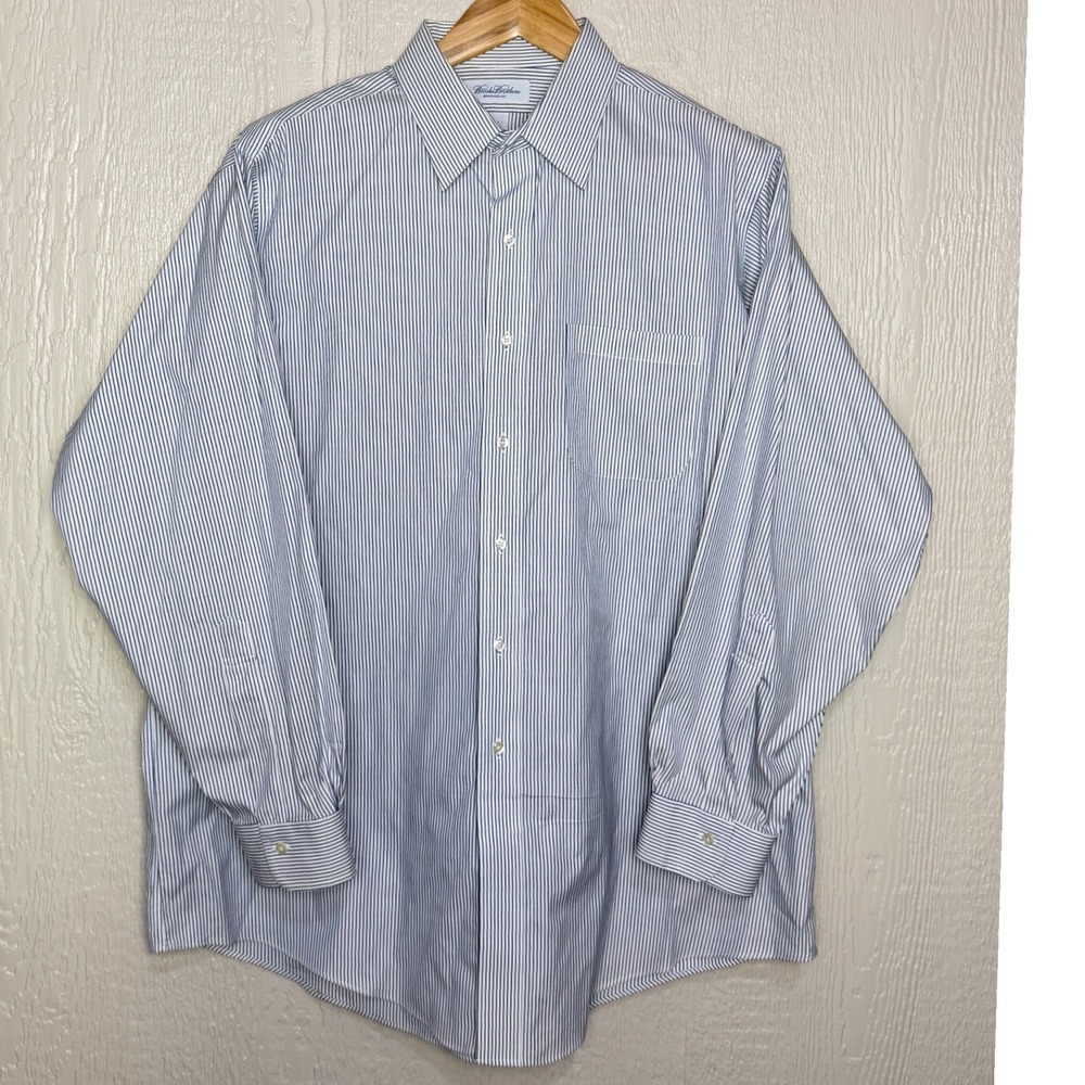Brooks Brothers Brooksease Non-Iron Cotton Striped Dress Shirt Mens 17-34 Blue